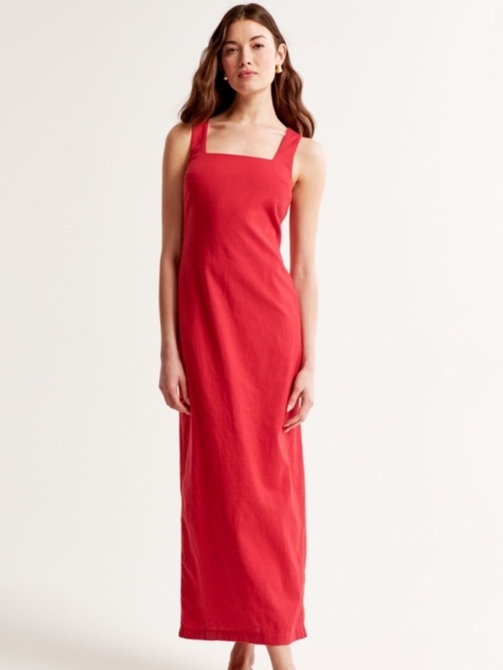 Abercrombie Red Square Neck Linen Blend Maxi Dress Large Petite